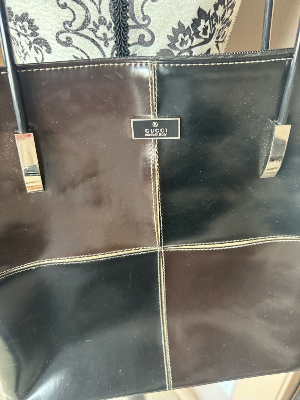 DKNY Two-Tone Black and Dark Brown Leather Shoulder Tote